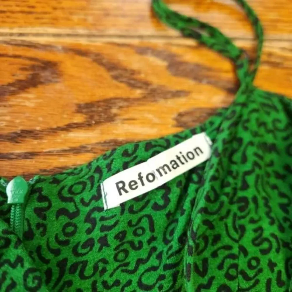 Reformation Vollare Dress in Jitterbug green&black sz 2 - Picture 2 of 4